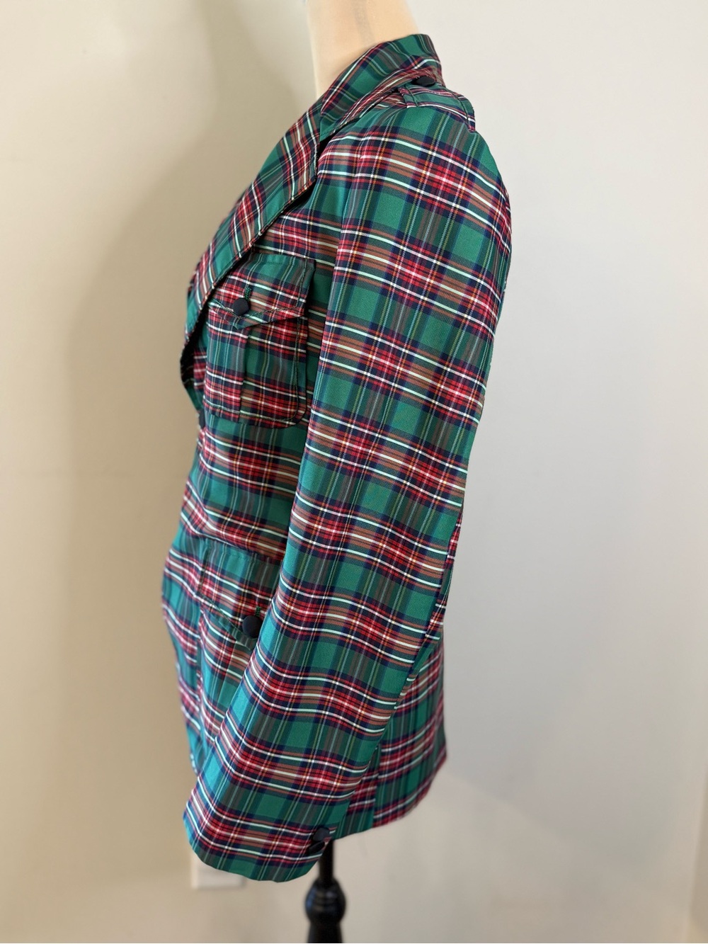 Preppy Green Red Tartan Plaid blazer jacket lined split hem SZ M - Picture 3 of 11